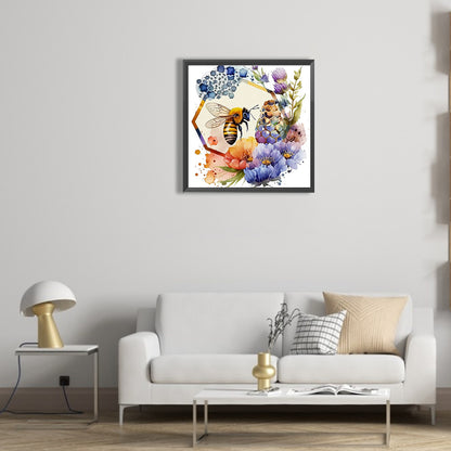 Flower And Bee - Full Round Drill Diamond Painting 30*30CM