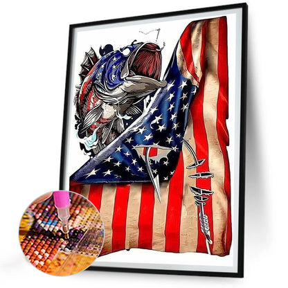 American Flag Sea Fish - Full Round Drill Diamond Painting 30*40CM