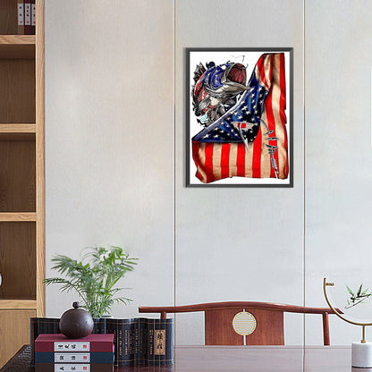 American Flag Sea Fish - Full Round Drill Diamond Painting 30*40CM