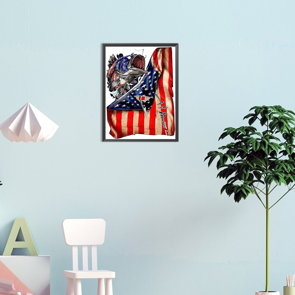 American Flag Sea Fish - Full Round Drill Diamond Painting 30*40CM