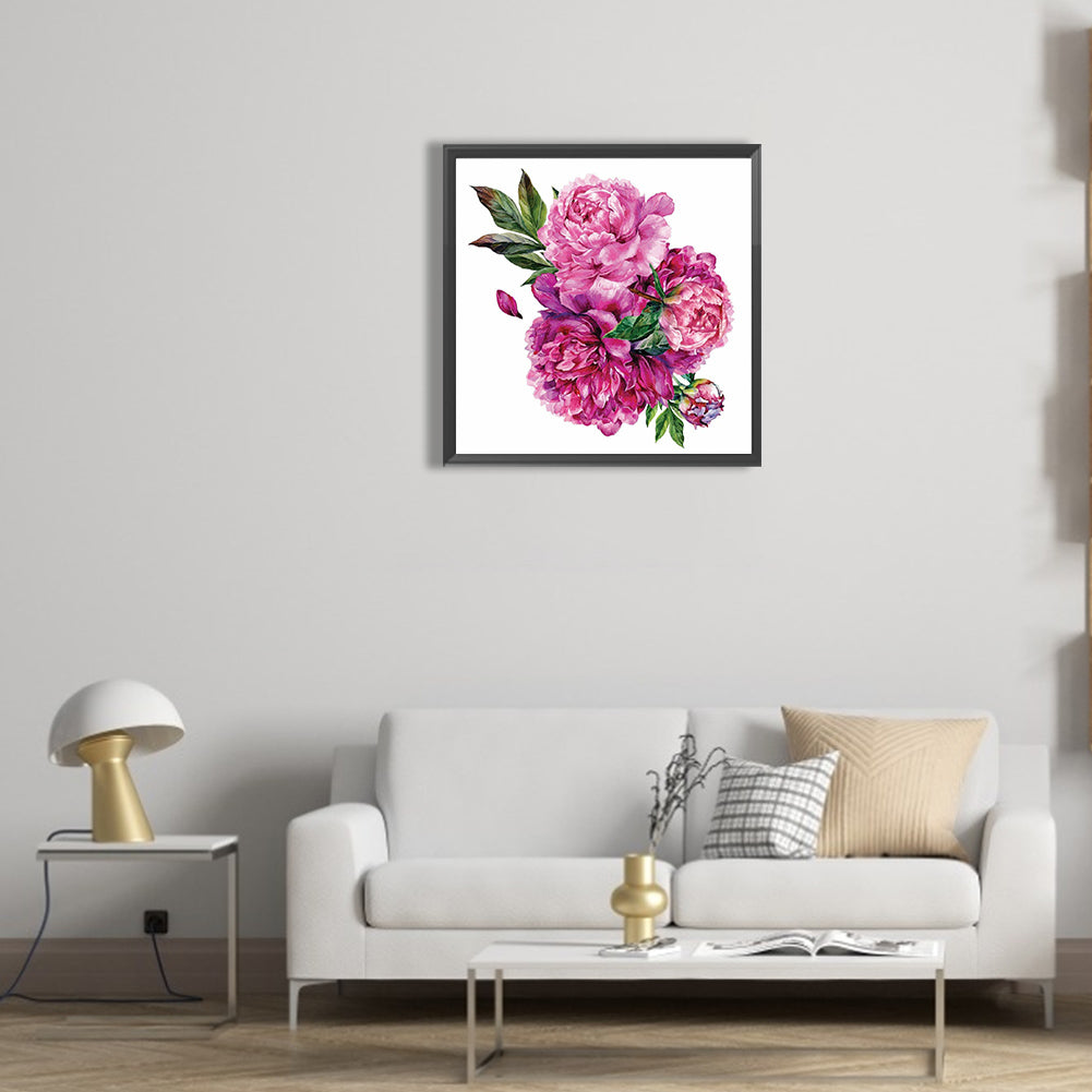 Pink Peony Flower - Full Round Drill Diamond Painting 30*30CM