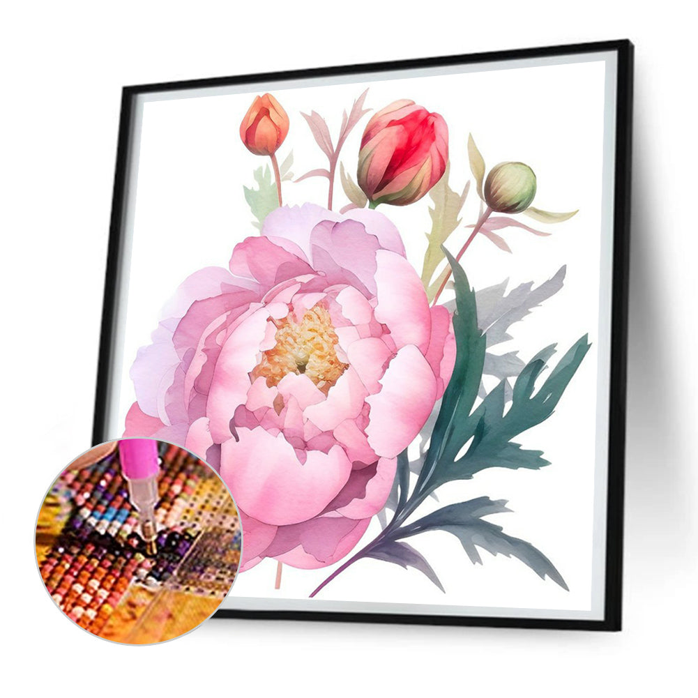 Watercolor Peony Flower - Full Round Drill Diamond Painting 30*30CM