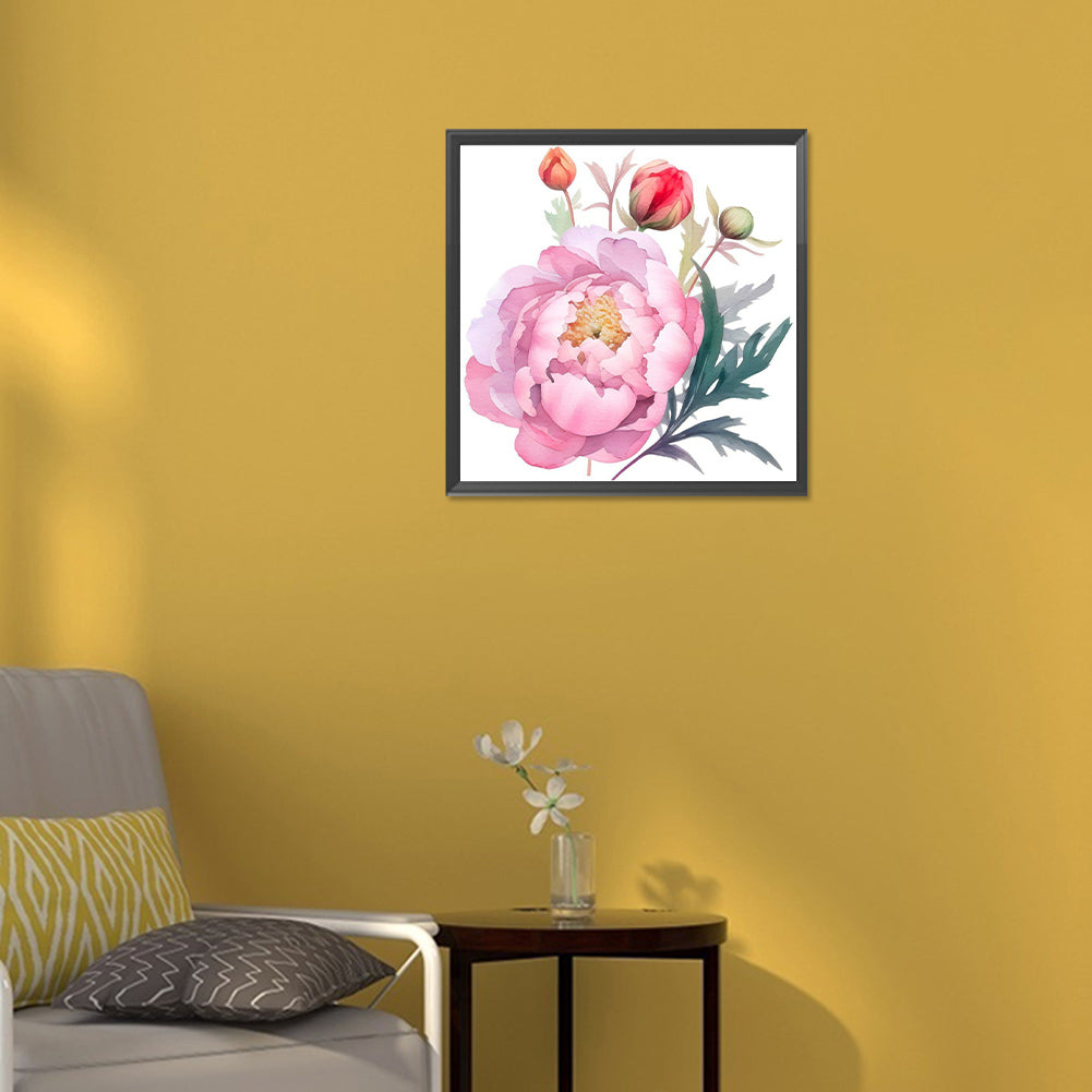 Watercolor Peony Flower - Full Round Drill Diamond Painting 30*30CM