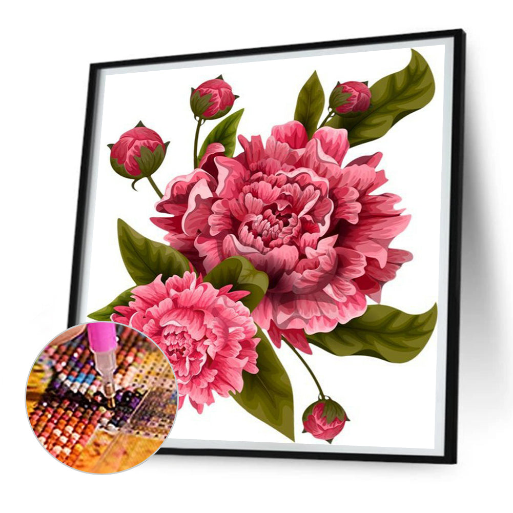 Red Peony Flower - Full Round Drill Diamond Painting 30*30CM