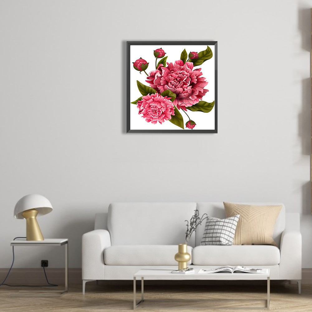 Red Peony Flower - Full Round Drill Diamond Painting 30*30CM