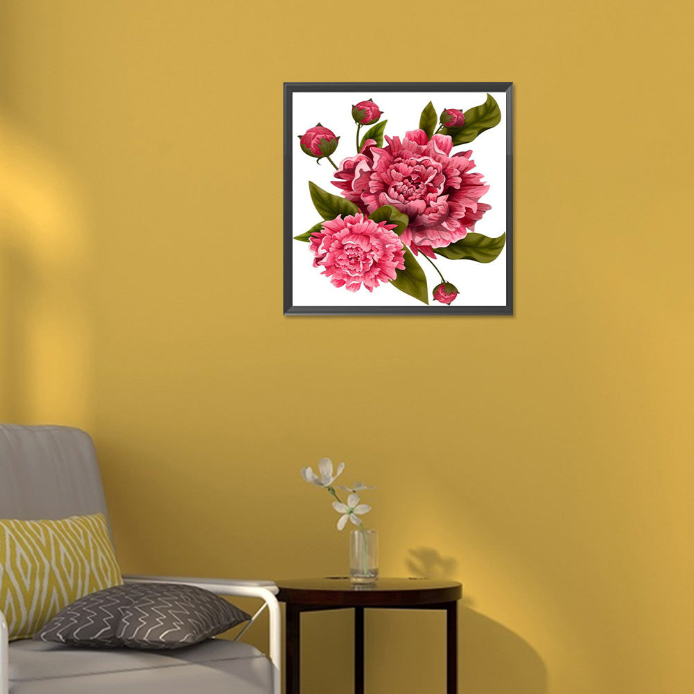 Red Peony Flower - Full Round Drill Diamond Painting 30*30CM