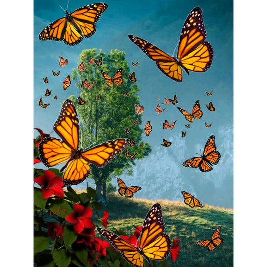 Flying Butterfly - Full Round Drill Diamond Painting 30*40CM