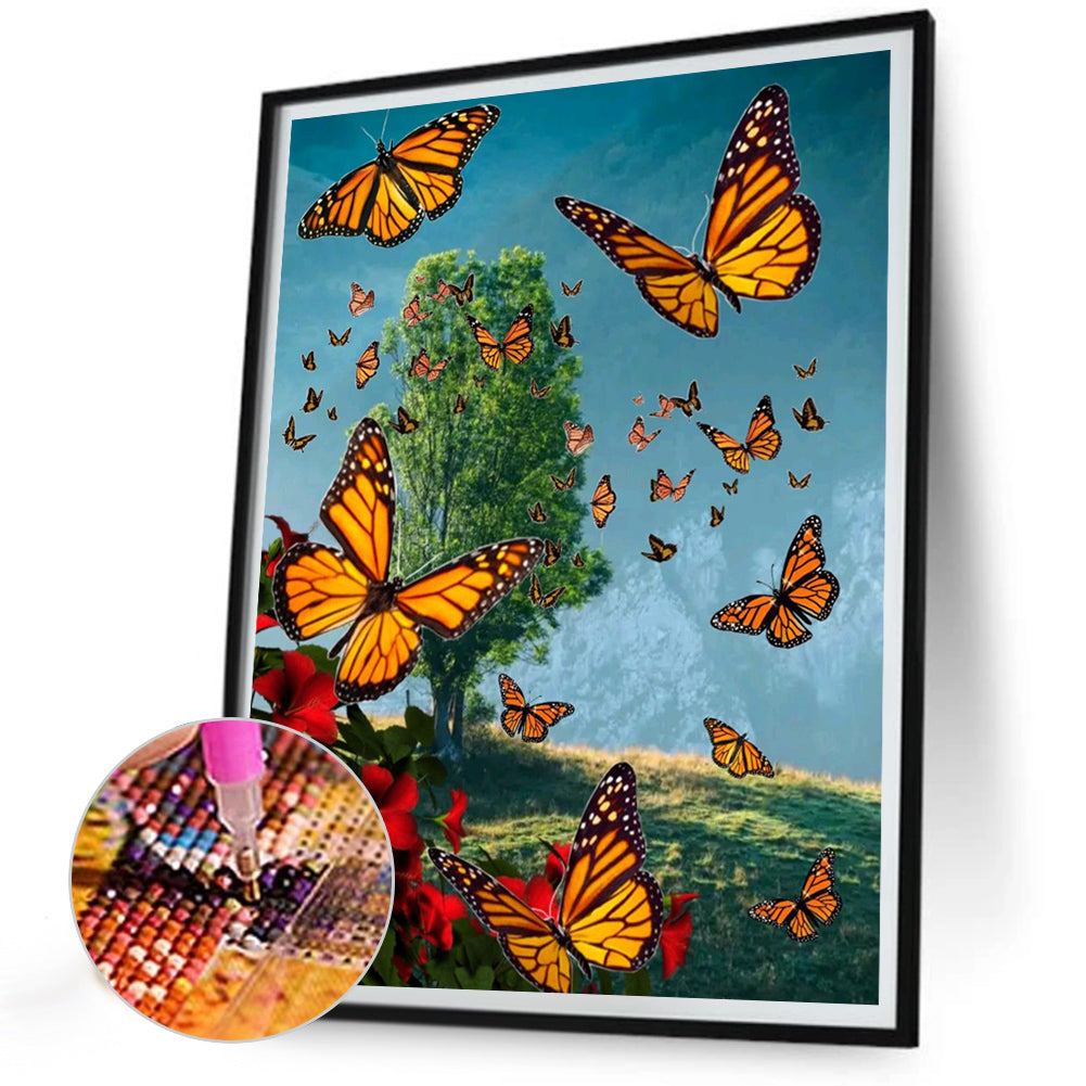 Flying Butterfly - Full Round Drill Diamond Painting 30*40CM