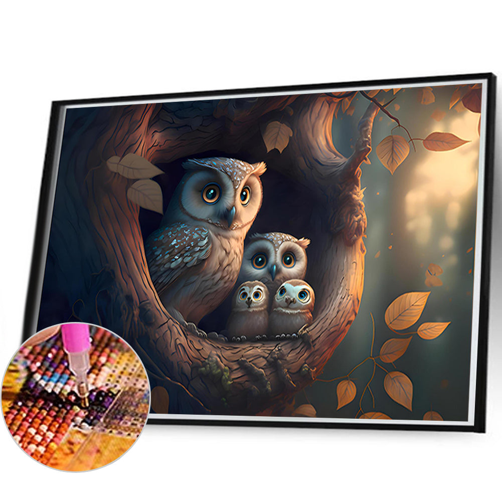 Owl Family - Full Round Drill Diamond Painting 60*40CM