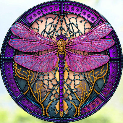 Dragonfly Painted On Round Plate Glass - Special Shaped Drill Diamond Painting 30*30CM