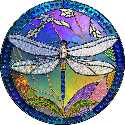 Dragonfly Painted On Round Plate Glass - Special Shaped Drill Diamond Painting 30*30CM