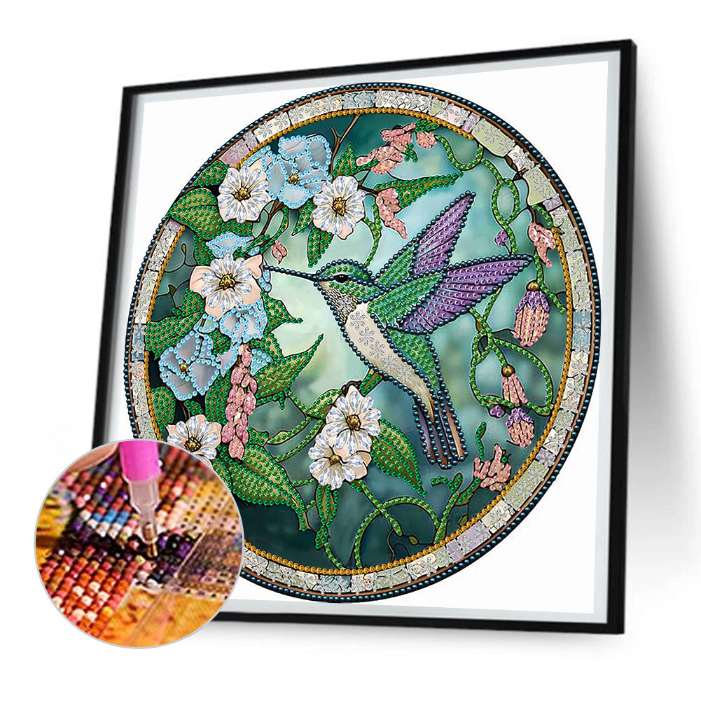 Round Plate Glass Painting Hummingbird - Special Shaped Drill Diamond Painting 30*30CM