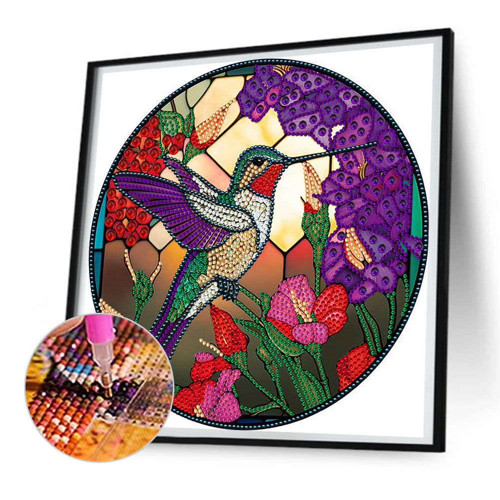 Round Plate Glass Painting Hummingbird - Special Shaped Drill Diamond Painting 30*30CM