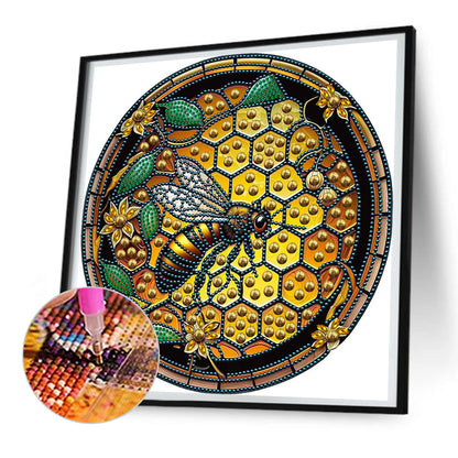 Round Plate Glass Painting Bee - Special Shaped Drill Diamond Painting 30*30CM