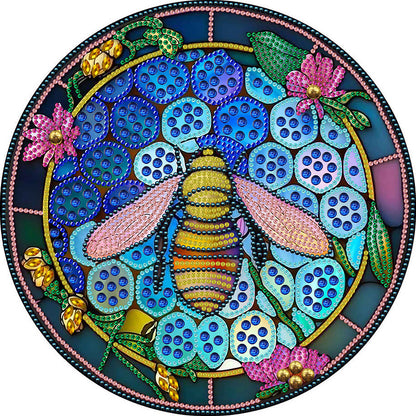 Round Plate Glass Painting Bee - Special Shaped Drill Diamond Painting 30*30CM