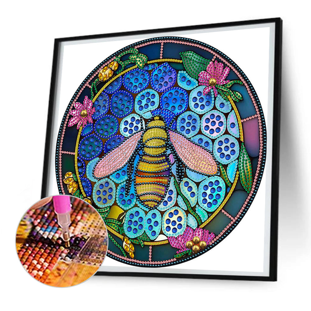 Round Plate Glass Painting Bee - Special Shaped Drill Diamond Painting 30*30CM
