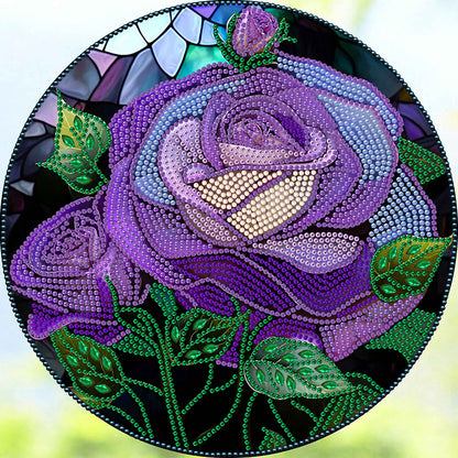 Round Glass Painted Purple Roses - Special Shaped Drill Diamond Painting 30*30CM