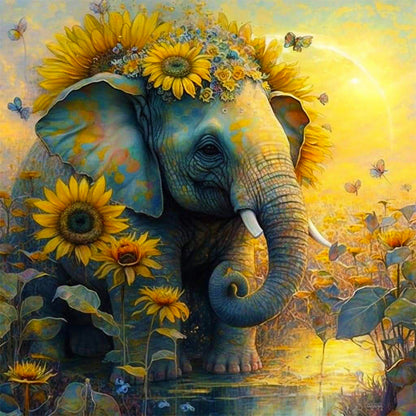 Sunflower Elephant - Full Round Drill Diamond Painting 30*30CM