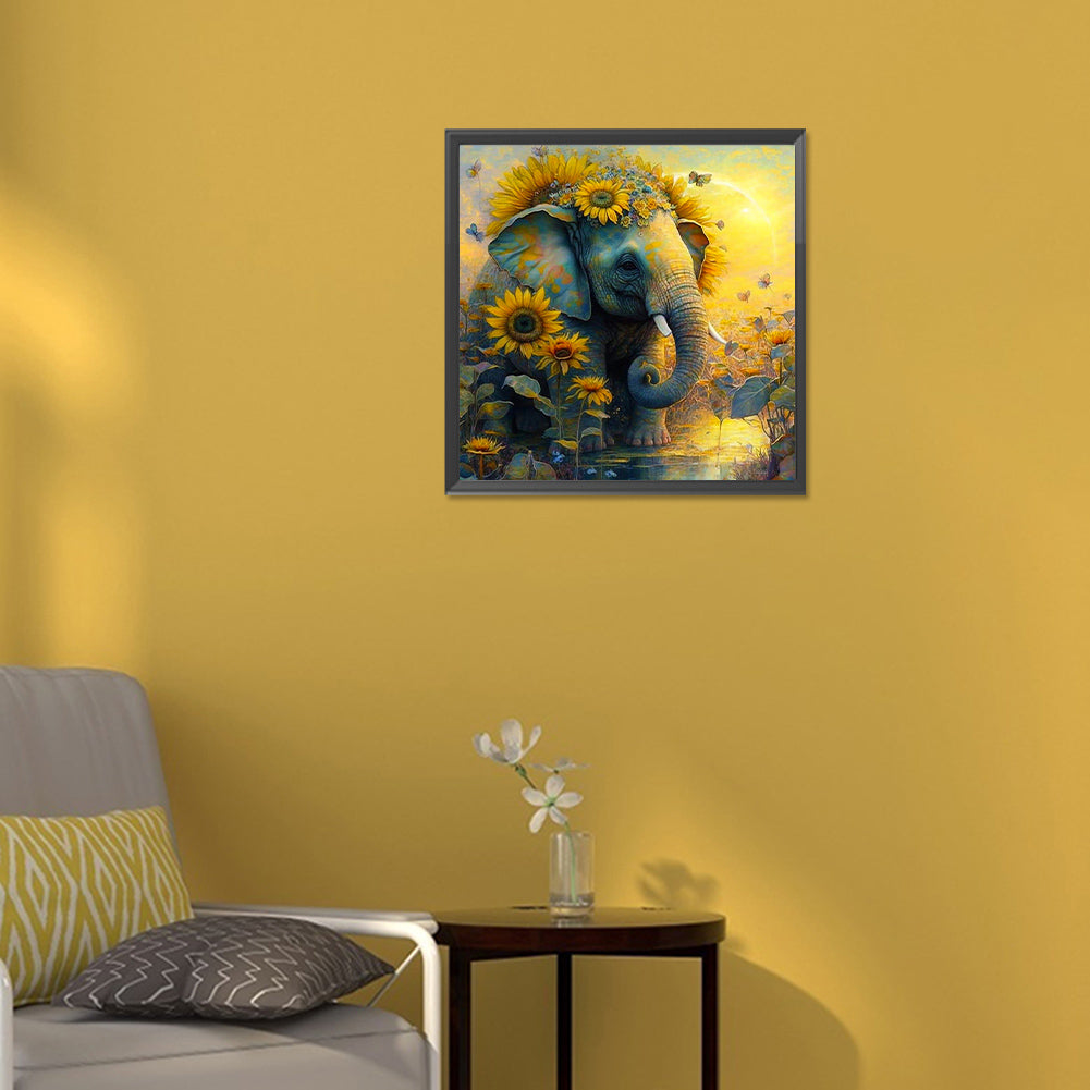 Sunflower Elephant - Full Round Drill Diamond Painting 30*30CM