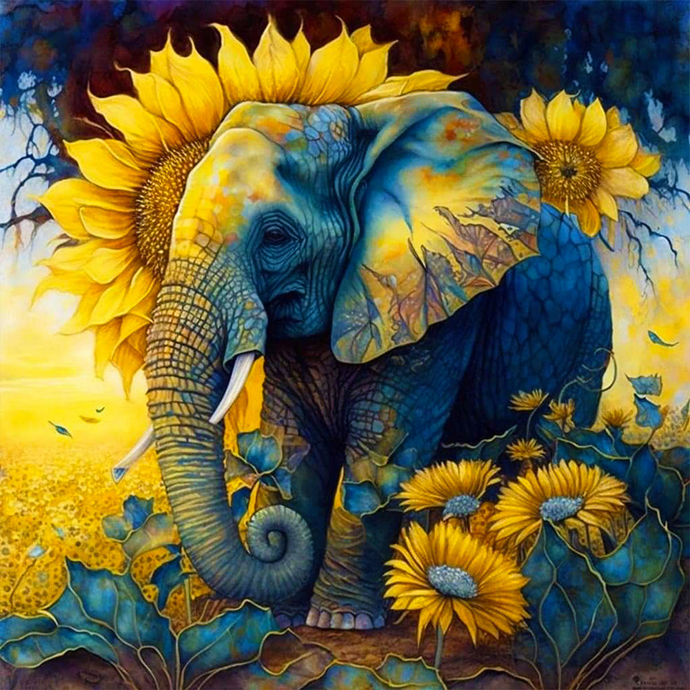 Sunflower Elephant - Full Round Drill Diamond Painting 30*30CM