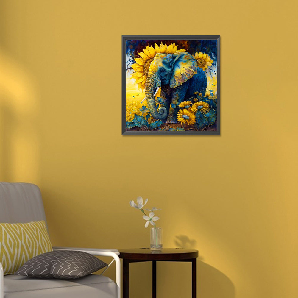 Sunflower Elephant - Full Round Drill Diamond Painting 30*30CM