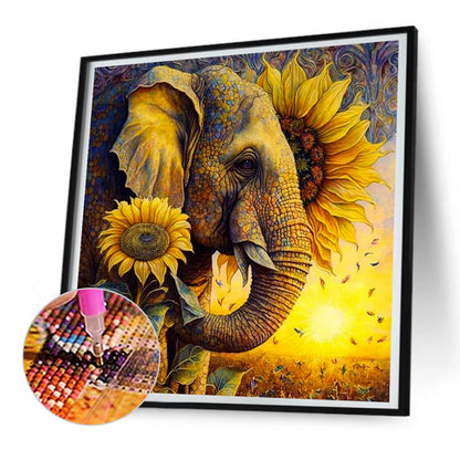 Sunflower Elephant - Full Round Drill Diamond Painting 30*30CM