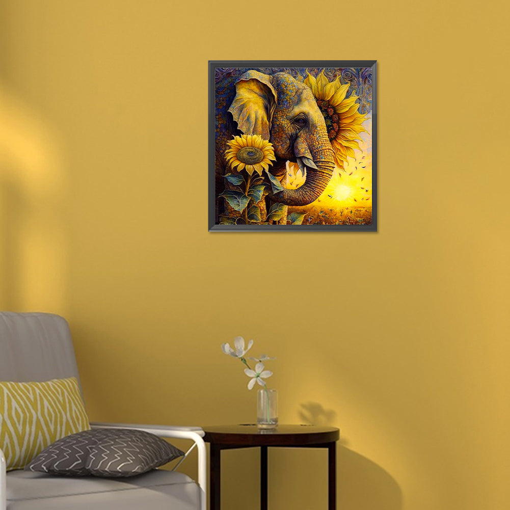 Sunflower Elephant - Full Round Drill Diamond Painting 30*30CM
