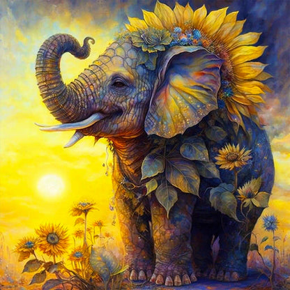 Sunflower Elephant - Full Round Drill Diamond Painting 30*30CM