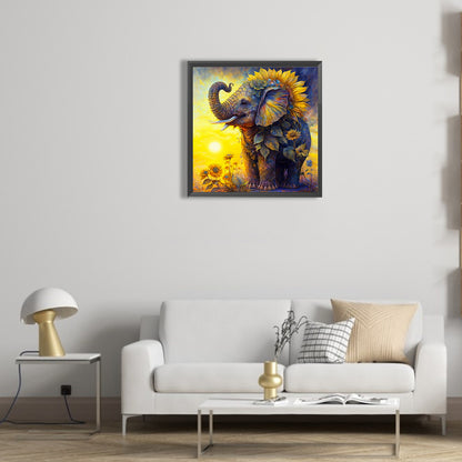 Sunflower Elephant - Full Round Drill Diamond Painting 30*30CM