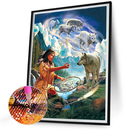 Beauty And Wolf - Full Round Drill Diamond Painting 30*40CM