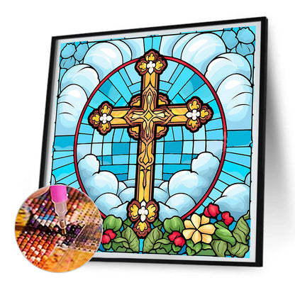 Cross Faith Glass Painting - Full Round Drill Diamond Painting 30*30CM