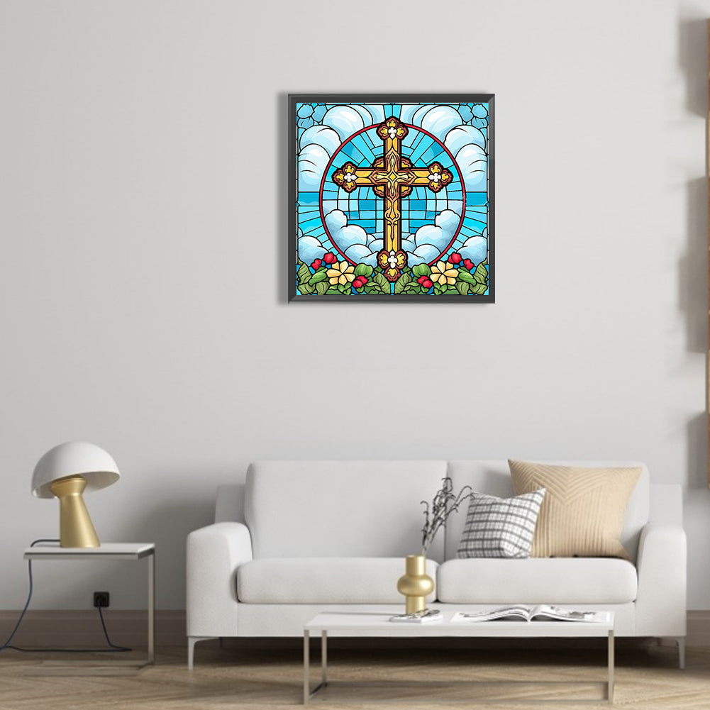 Cross Faith Glass Painting - Full Round Drill Diamond Painting 30*30CM