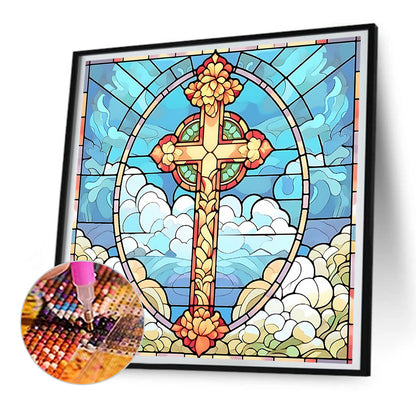 Cross Faith Glass Painting - Full Round Drill Diamond Painting 30*30CM