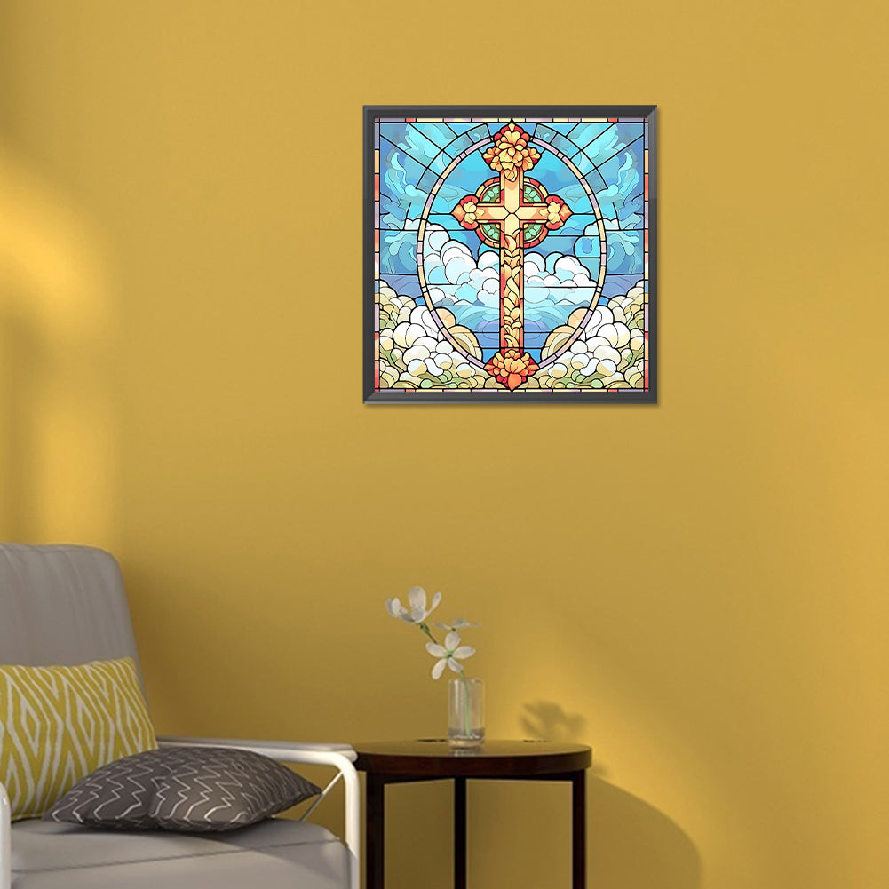 Cross Faith Glass Painting - Full Round Drill Diamond Painting 30*30CM