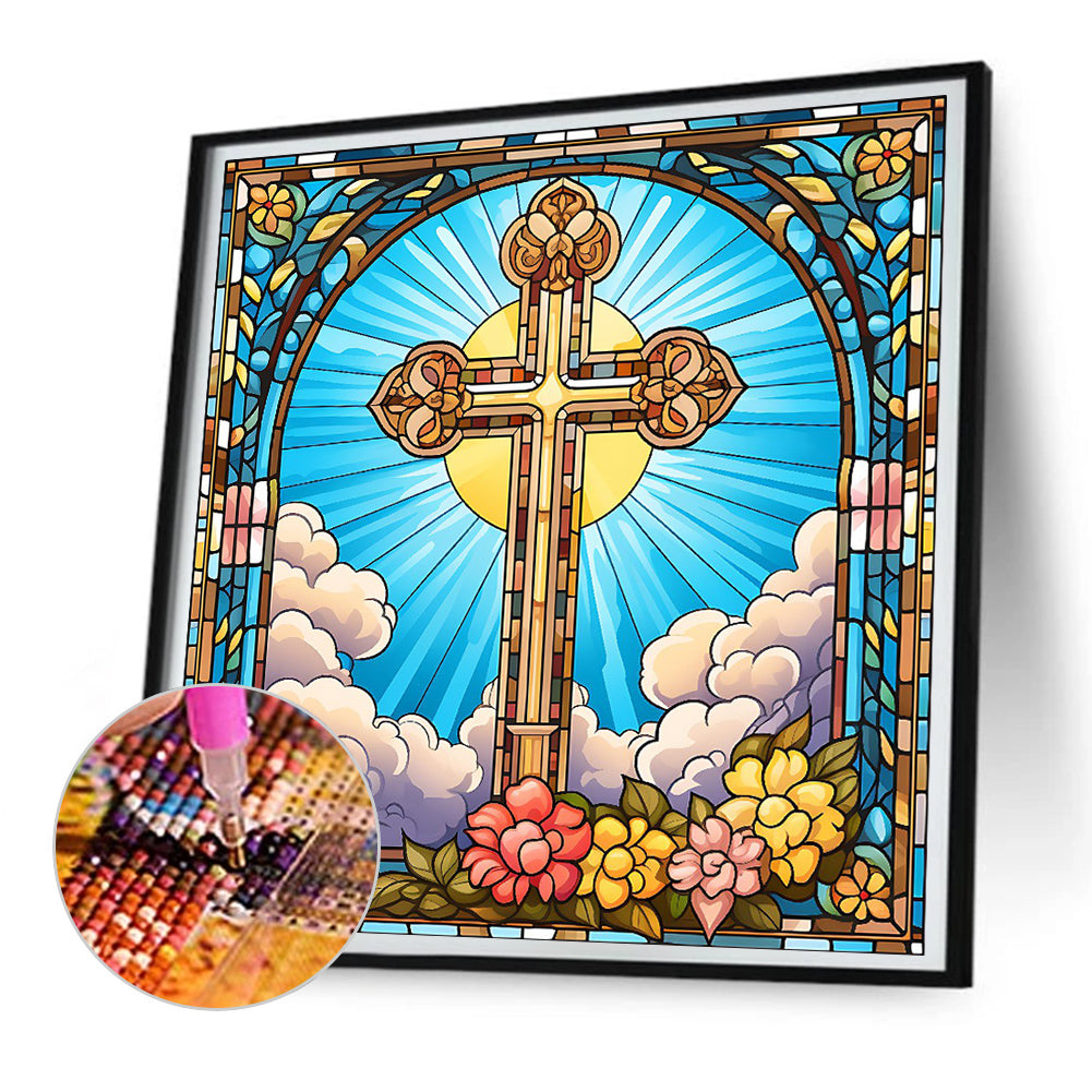 Cross Faith Glass Painting - Full Round Drill Diamond Painting 30*30CM