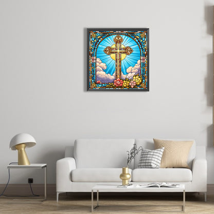 Cross Faith Glass Painting - Full Round Drill Diamond Painting 30*30CM