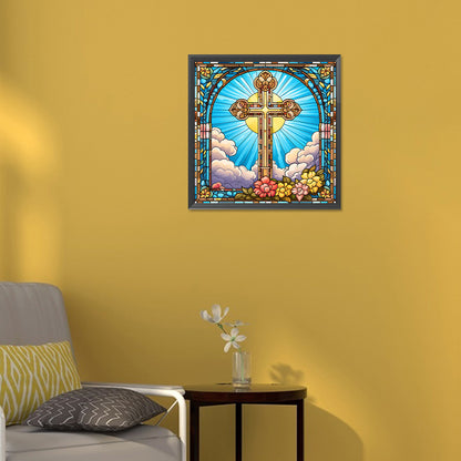 Cross Faith Glass Painting - Full Round Drill Diamond Painting 30*30CM