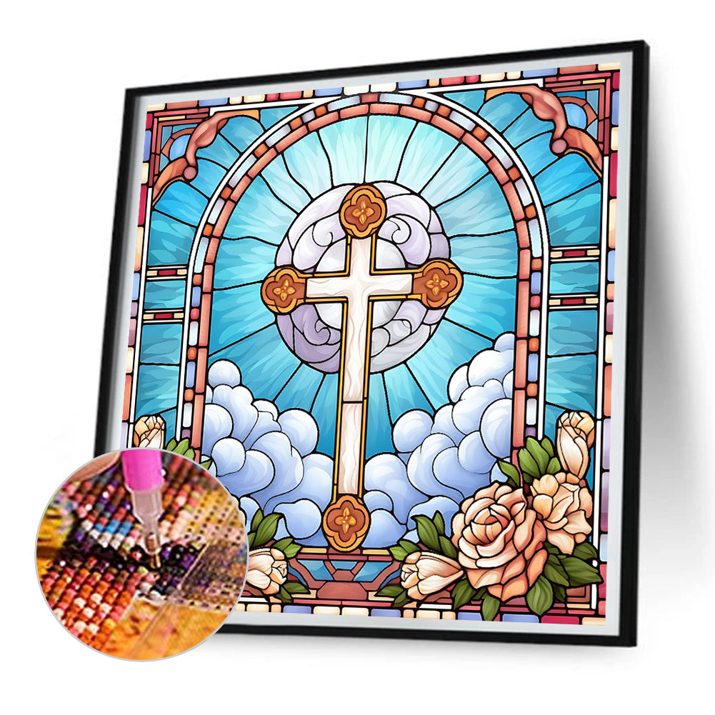 Cross Faith Glass Painting - Full Round Drill Diamond Painting 30*30CM