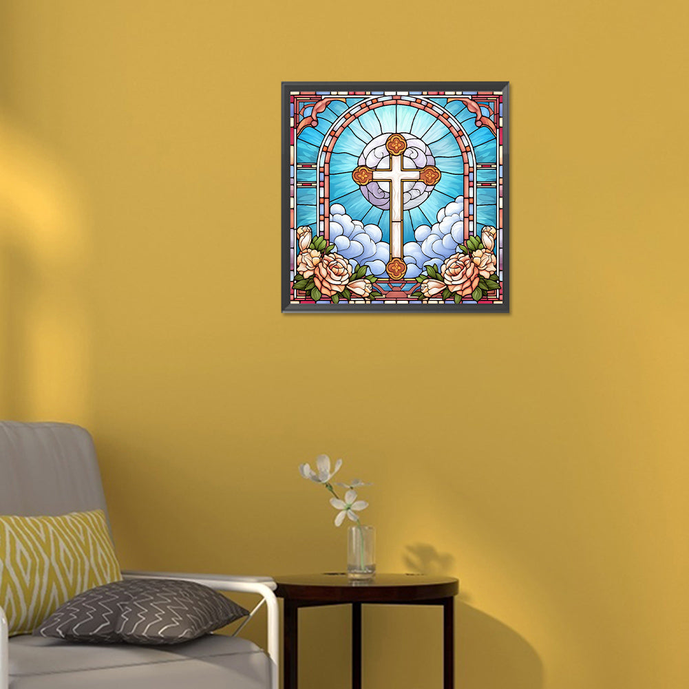 Cross Faith Glass Painting - Full Round Drill Diamond Painting 30*30CM