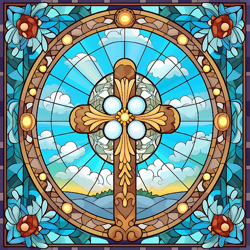 Cross Faith Glass Painting - Full Round Drill Diamond Painting 30*30CM