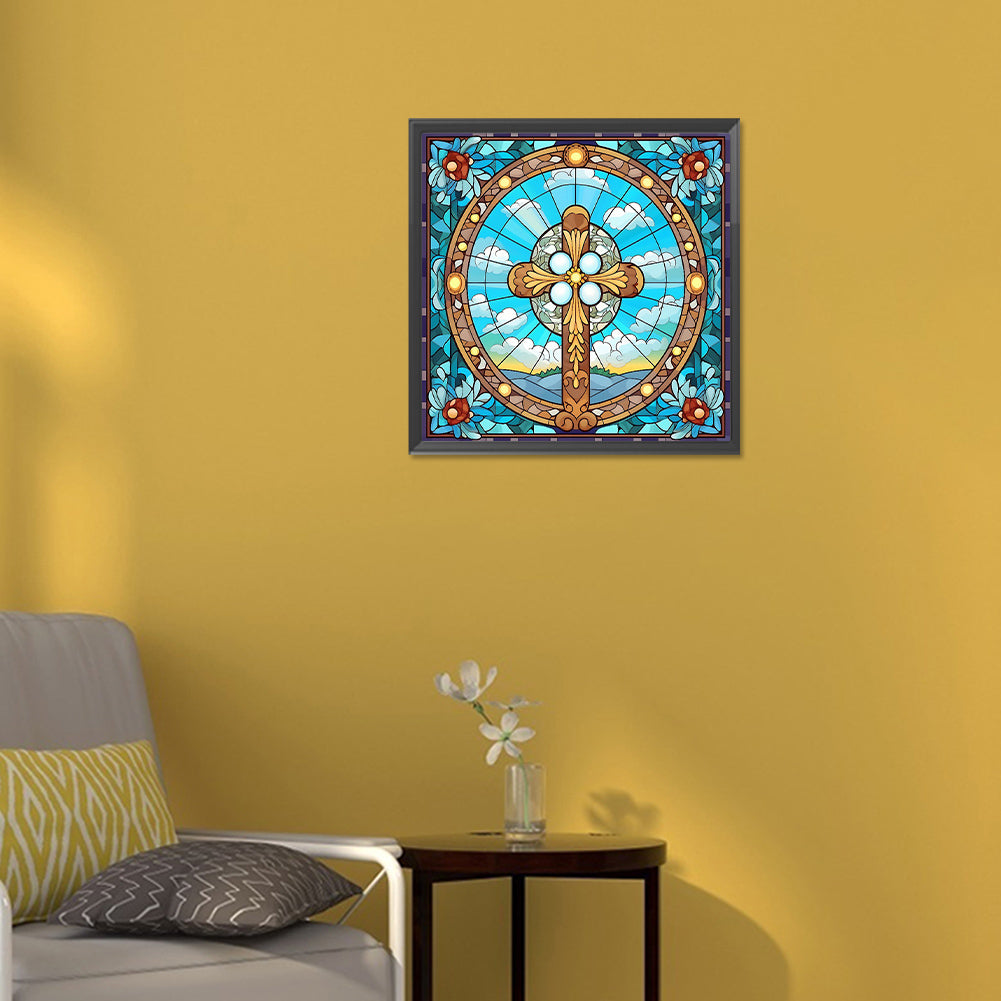 Cross Faith Glass Painting - Full Round Drill Diamond Painting 30*30CM