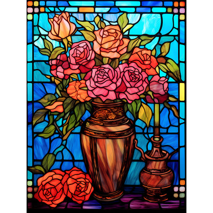 Rose Vase Glass Painting - Full Round Drill Diamond Painting 30*40CM