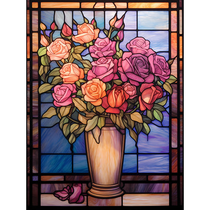 Rose Vase Glass Painting - Full Round Drill Diamond Painting 30*40CM