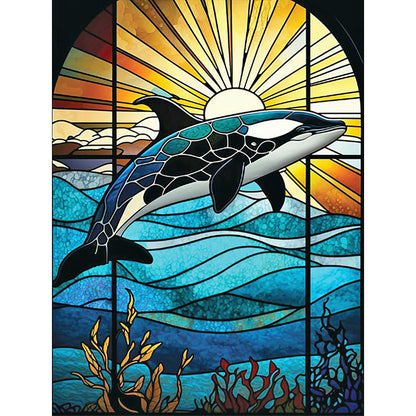 Dolphin Glass Painting - Full Round Drill Diamond Painting 30*40CM