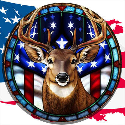 Deer With American Flag - Full Round Drill Diamond Painting 30*30CM