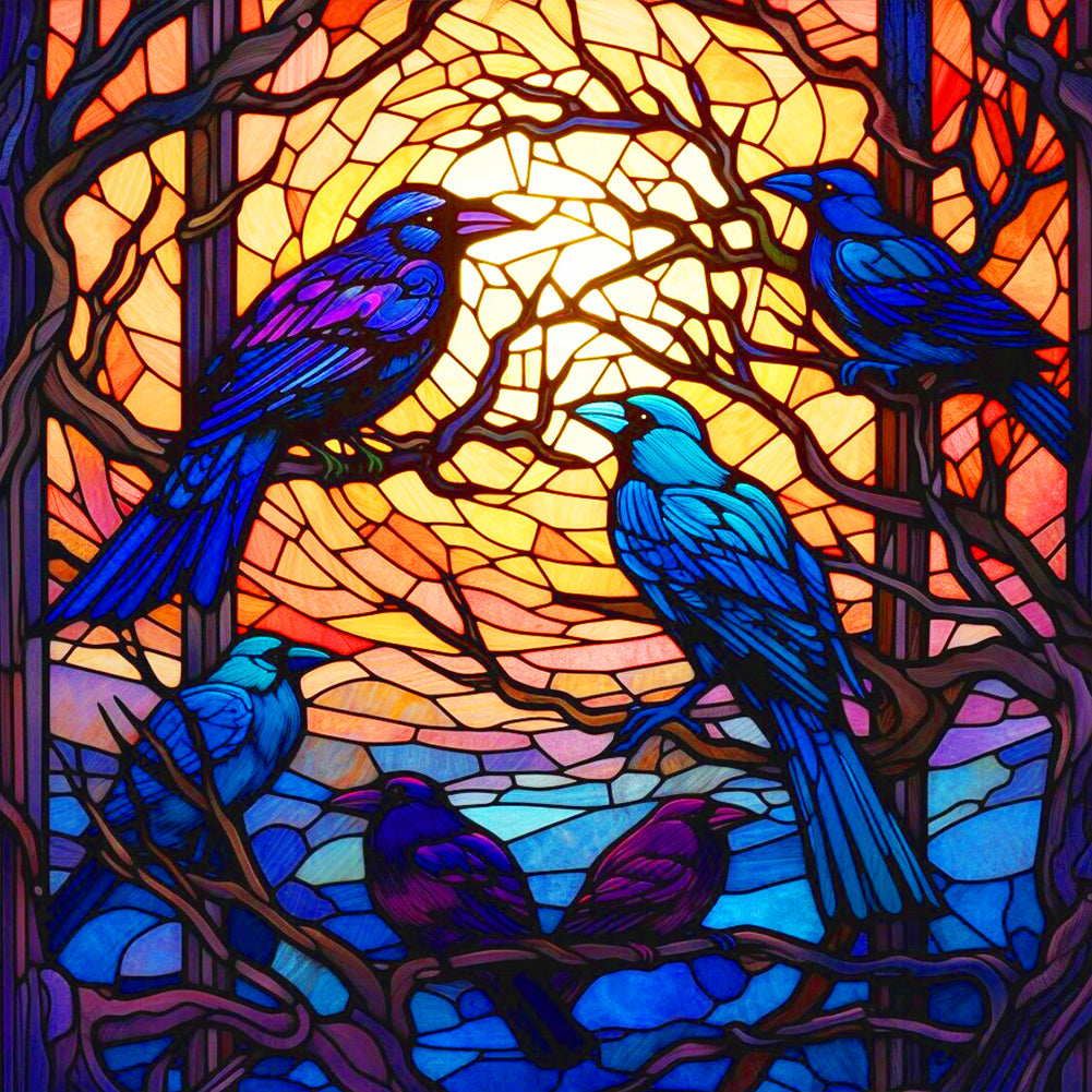 Crows Admiring The Sunset - Full Round Drill Diamond Painting 30*30CM