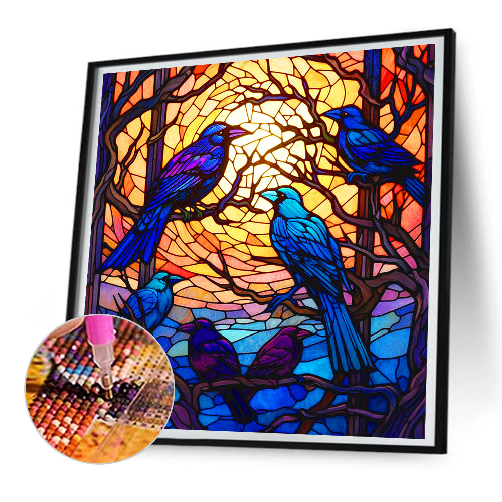 Crows Admiring The Sunset - Full Round Drill Diamond Painting 30*30CM