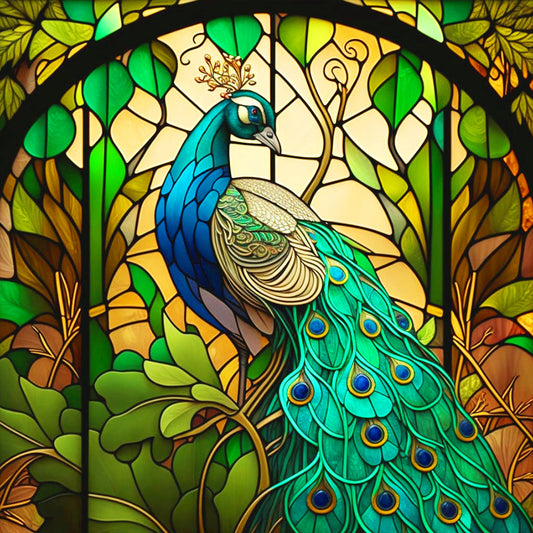 Green Peacock - Full Round Drill Diamond Painting 30*30CM