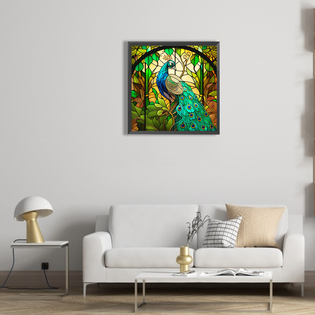 Green Peacock - Full Round Drill Diamond Painting 30*30CM