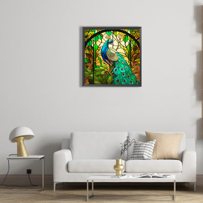 Green Peacock - Full Round Drill Diamond Painting 30*30CM